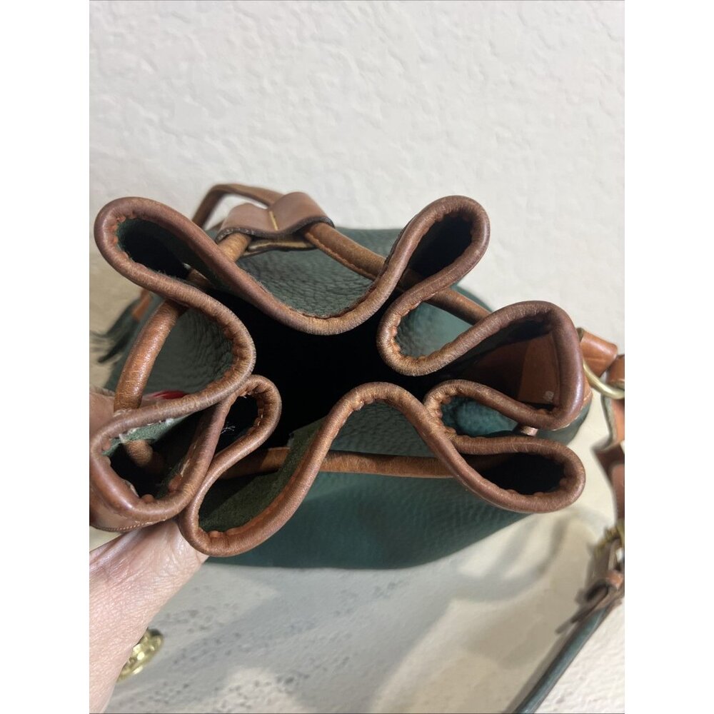 Vintage Dooney & Bourke Green All Weather Pebbled Leather Drawstring Bucket Bag - Picture 6 of 16